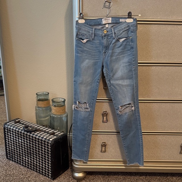 Frame Denim Denim - Frame Denim Women's Light Blue Ripped Skinny Jeans